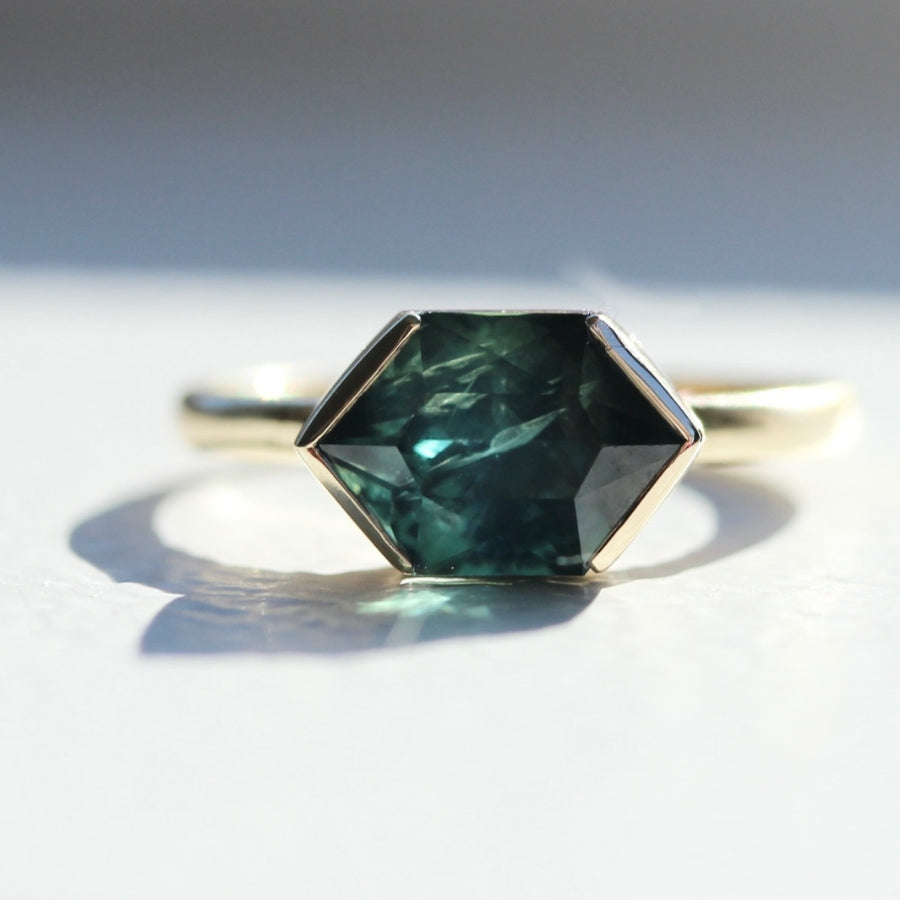 
            Pirate Booty Teal Hexagon Cut Sapphire Ring
