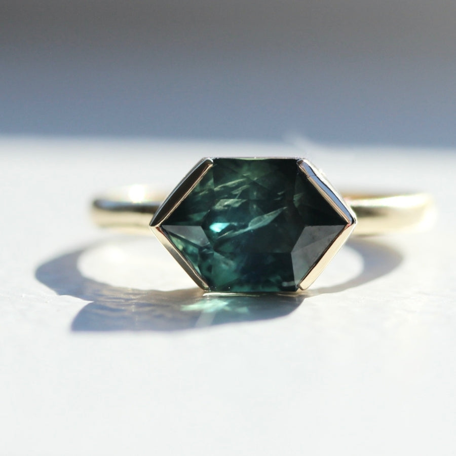 Pirate Booty Teal Hexagon Cut Sapphire Ring