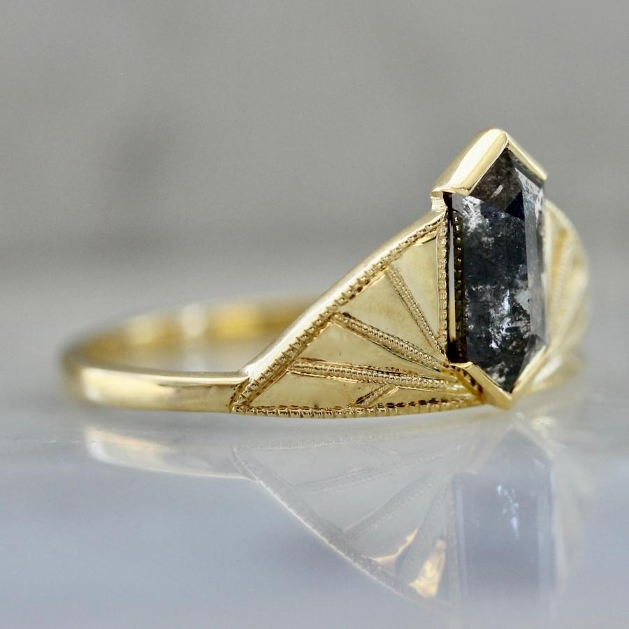 Plum Luck Salt & Pepper Hexagon Rose Cut Diamond Ring