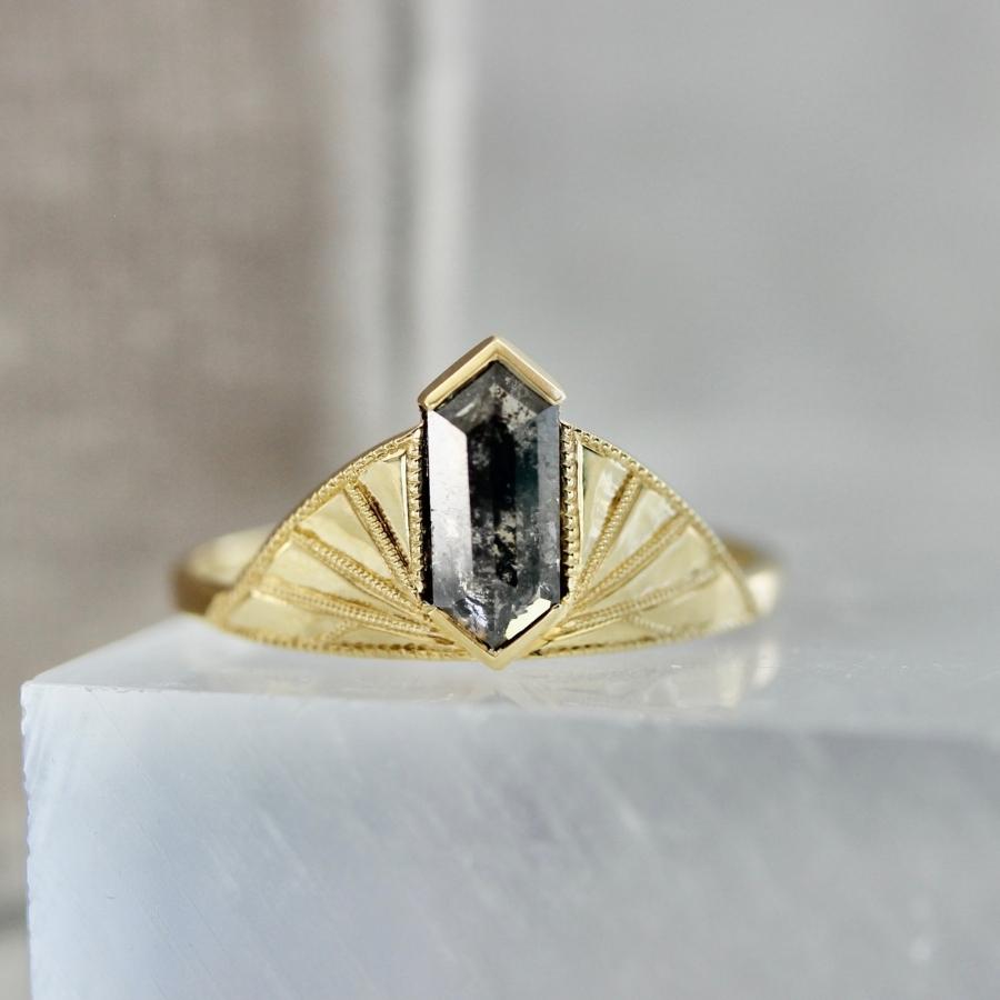 Plum Luck Salt & Pepper Hexagon Rose Cut Diamond Ring