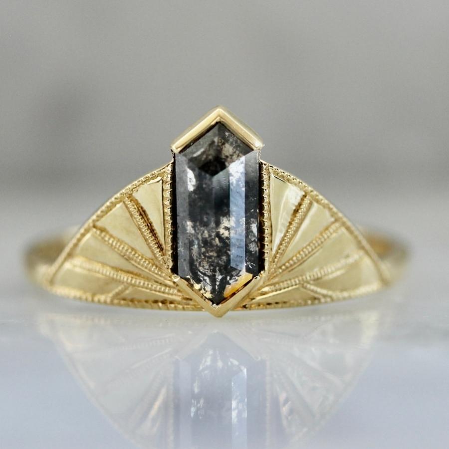 Plum Luck Salt & Pepper Hexagon Rose Cut Diamond Ring