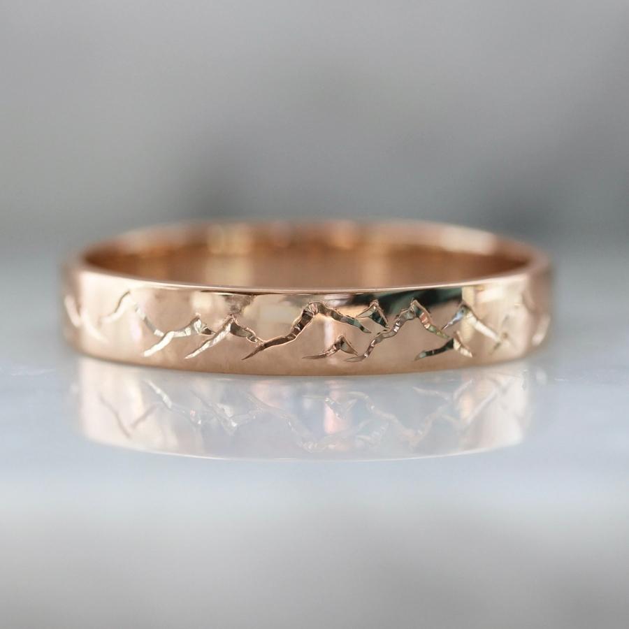 Rose Gold Hand Engraved Mountain Range Ring