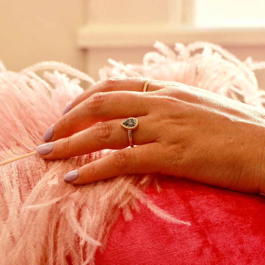 Off Limits Salt and Pepper Pear Cut Diamond Ring