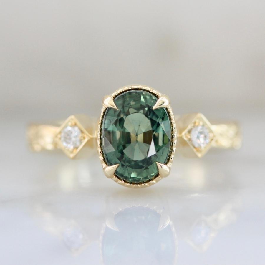 Sea Mist Teal Oval Cut Sapphire Ring