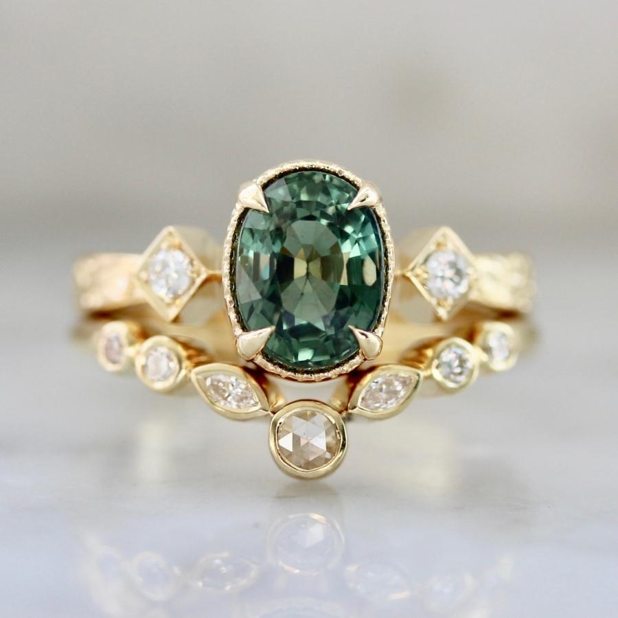 Sea Mist Teal Oval Cut Sapphire Ring