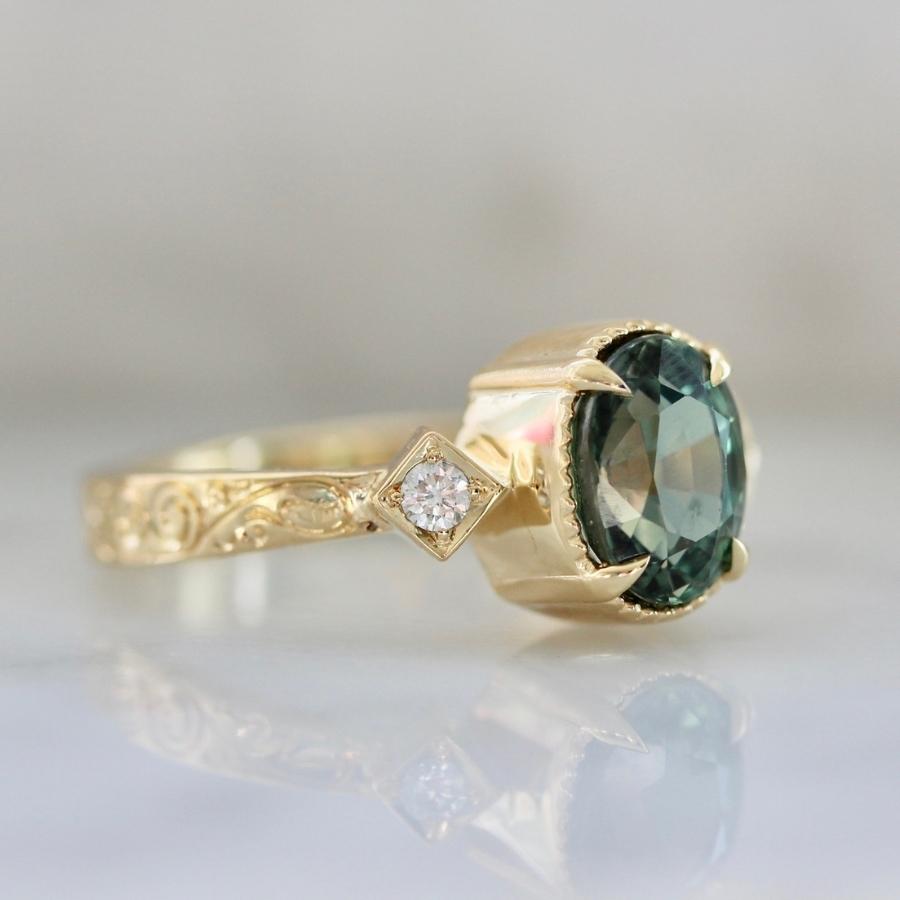 Sea Mist Teal Oval Cut Sapphire Ring
