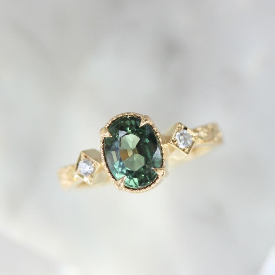 Sea Mist Teal Oval Cut Sapphire Ring