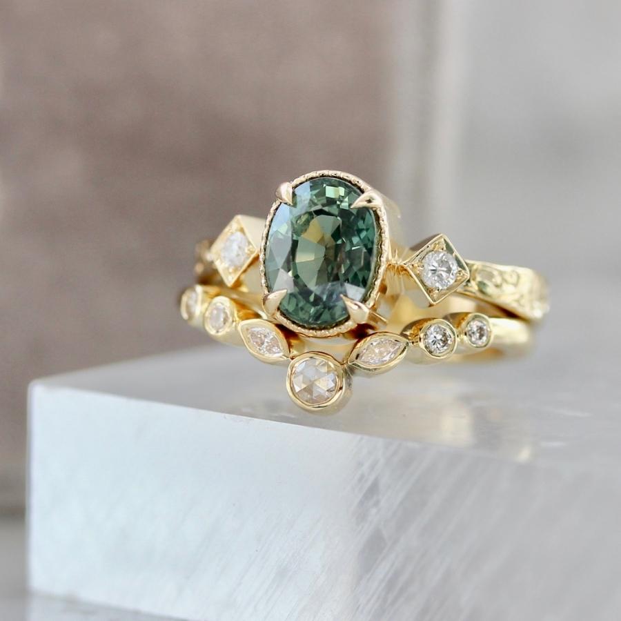 Sea Mist Teal Oval Cut Sapphire Ring