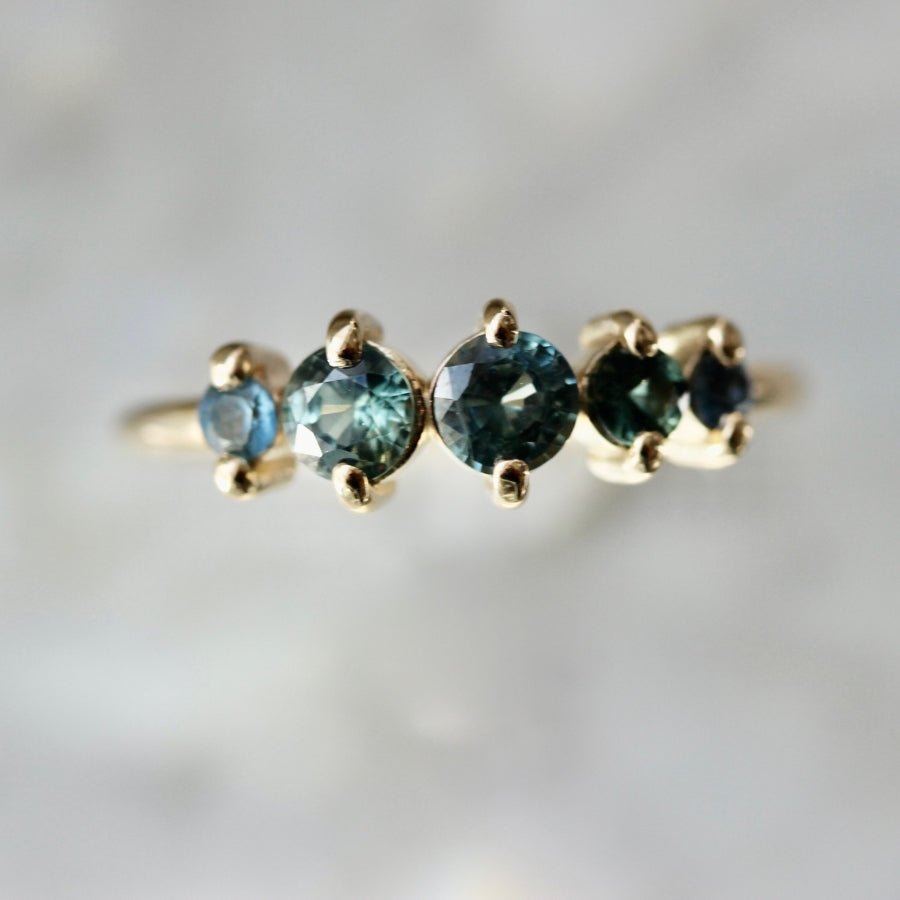 Sidecar Blue-Green Round Brilliant Cut Sapphire Band