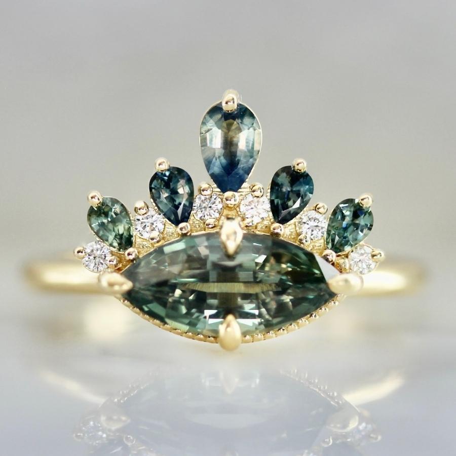 Sixth Sense Dark Teal Marquise Cut Sapphire Ring Set