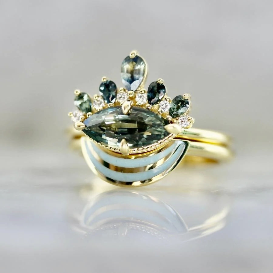 Sixth Sense Dark Teal Marquise Cut Sapphire Ring Set