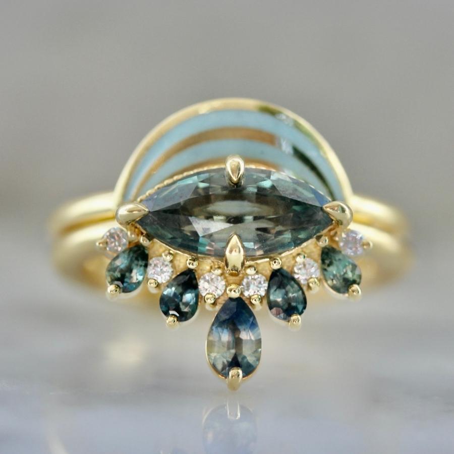 Sixth Sense Dark Teal Marquise Cut Sapphire Ring Set