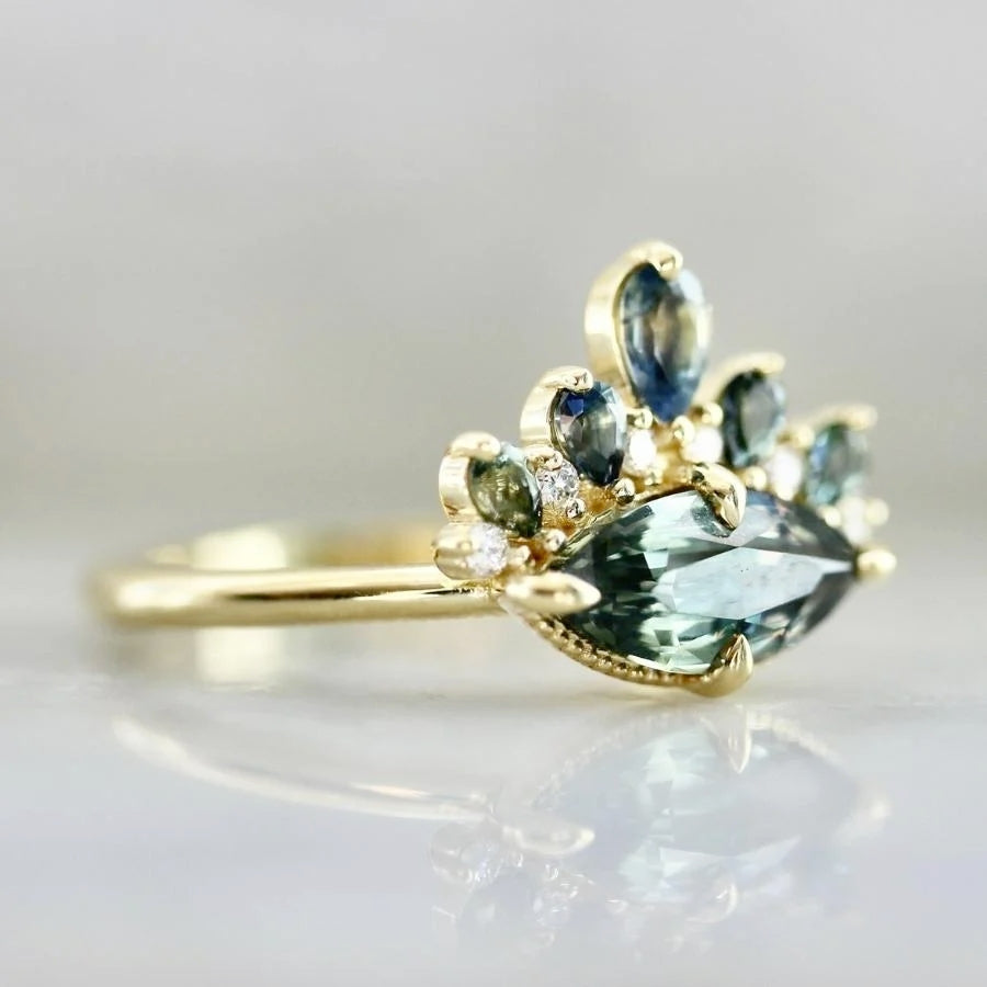 Sixth Sense Dark Teal Marquise Cut Sapphire Ring Set