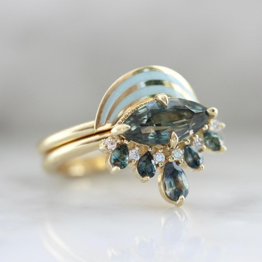 Sixth Sense Dark Teal Marquise Cut Sapphire Ring Set