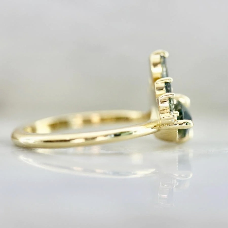 Sixth Sense Dark Teal Marquise Cut Sapphire Ring Set