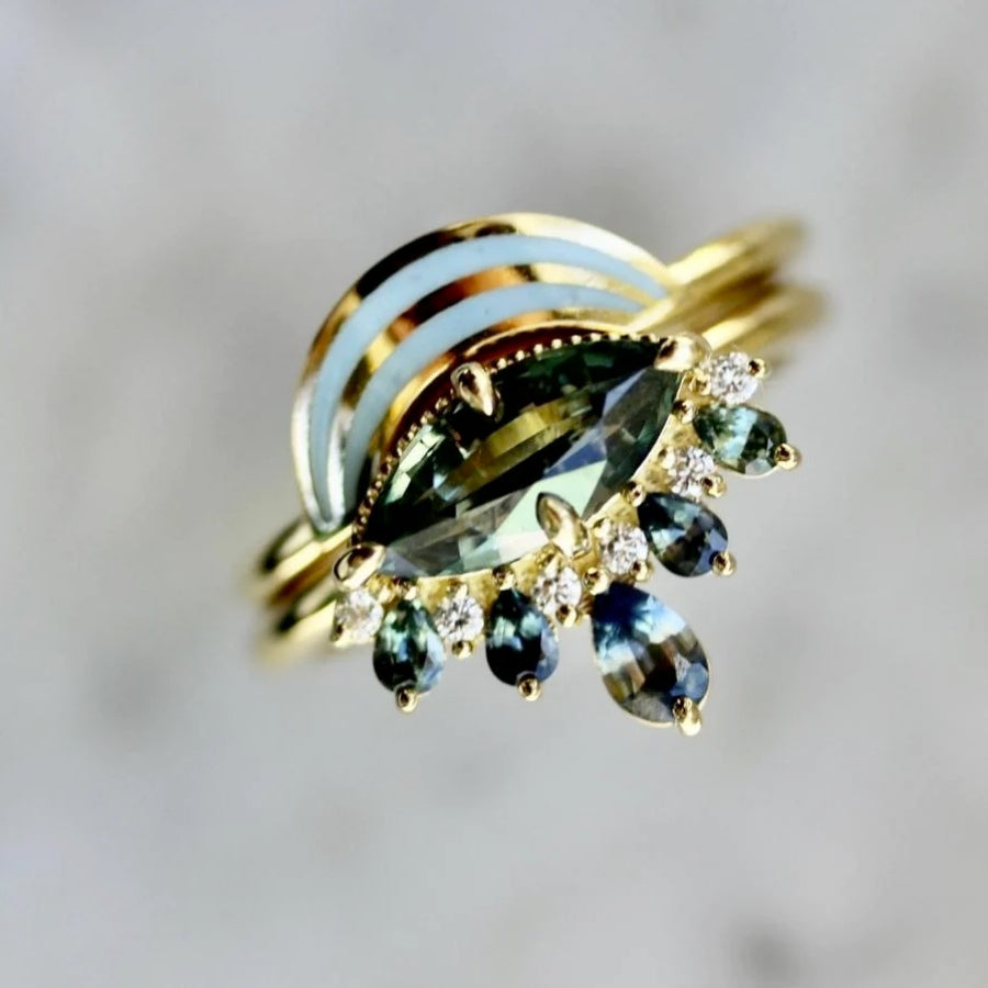 Sixth Sense Dark Teal Marquise Cut Sapphire Ring Set