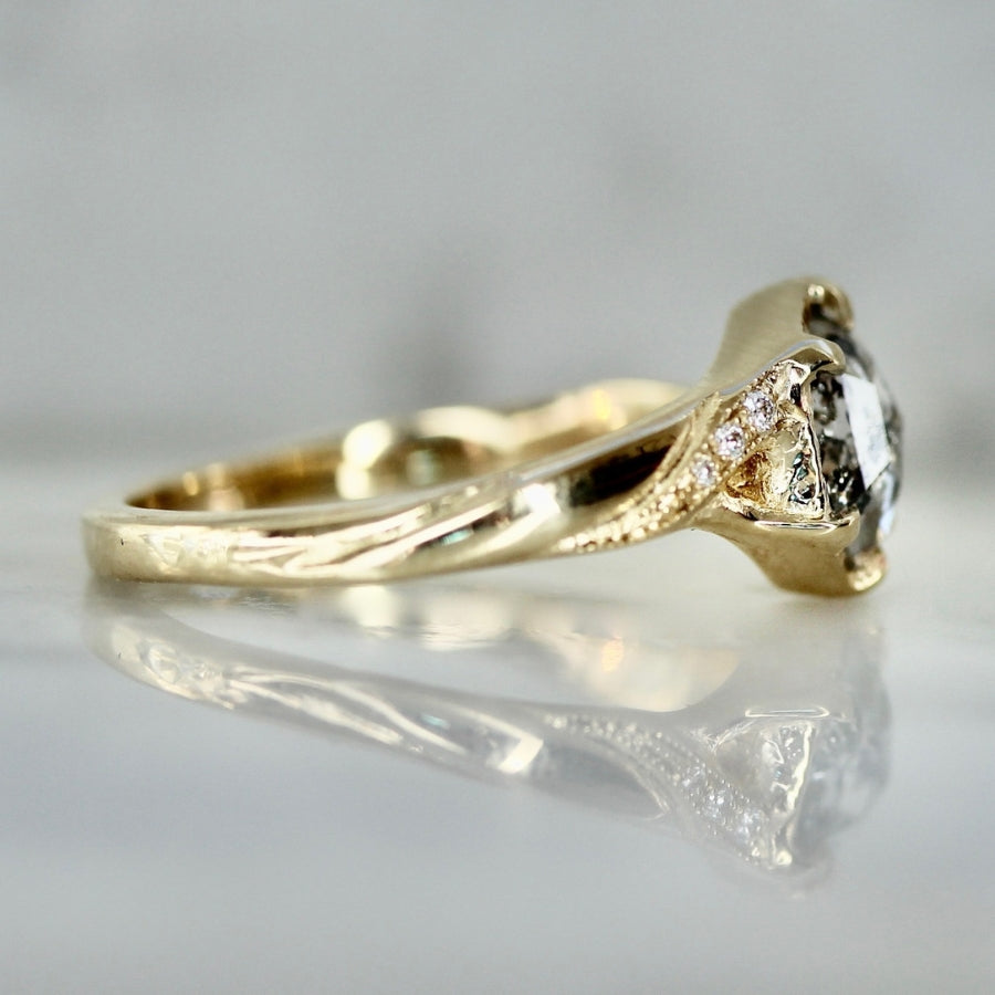 Spectral Salt and Pepper Hexagon Cut Diamond Ring