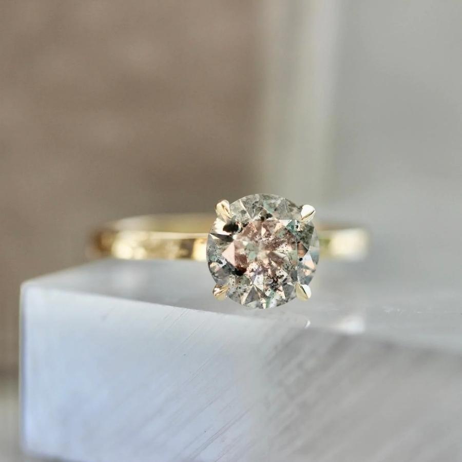 Star Born Salt & Pepper Round Brilliant Cut Diamond Ring