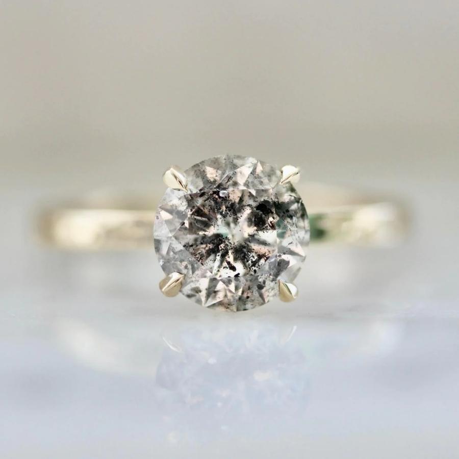 Star Born Salt & Pepper Round Brilliant Cut Diamond Ring