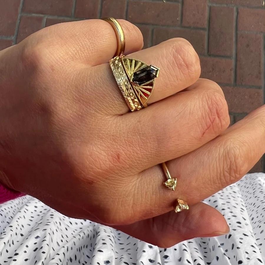 Starburst Engraved Gold Band