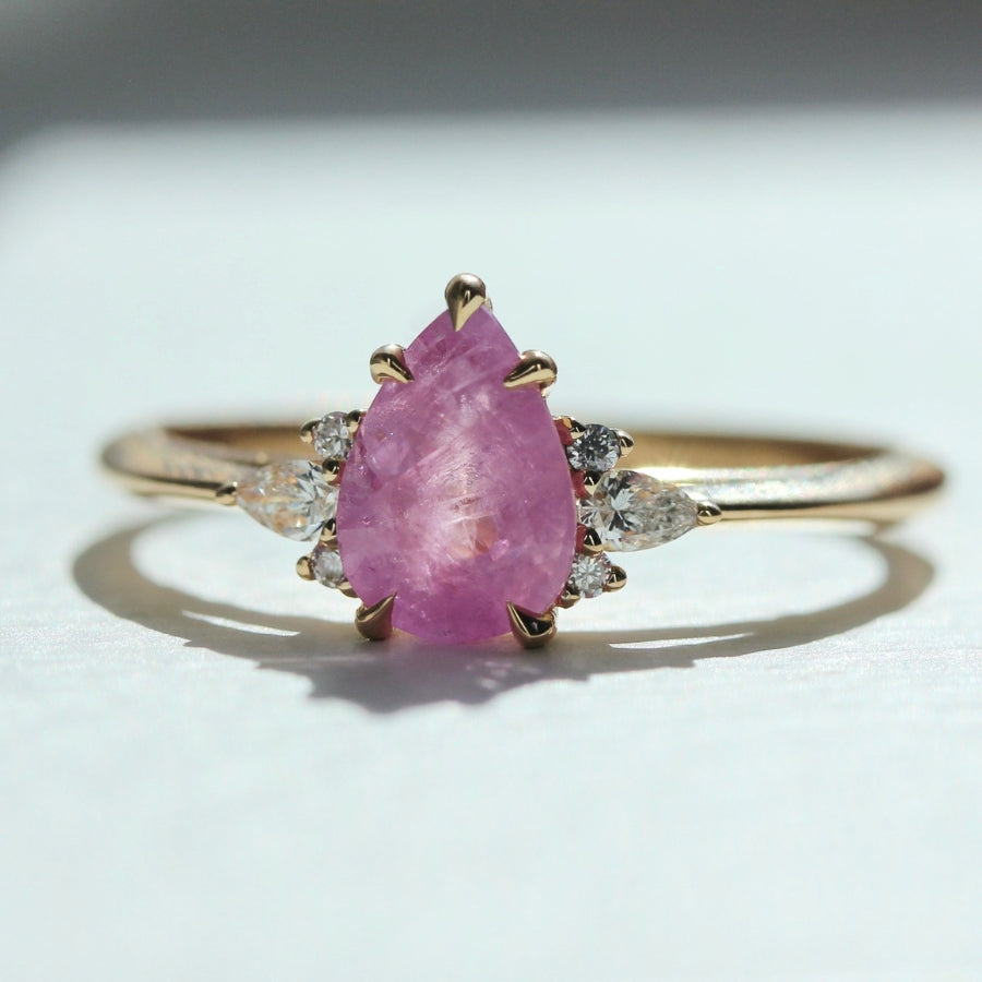 Strawberry Milkshake Pink Pear Cut Opalescent Sapphire Ring