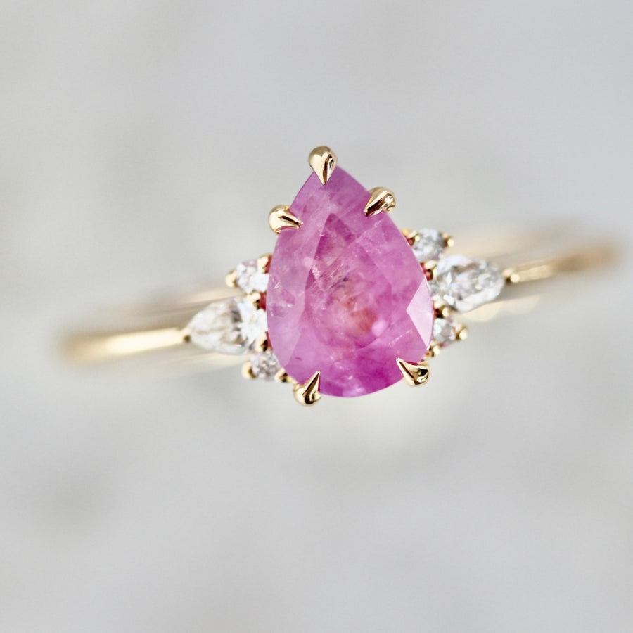 Strawberry Milkshake Pink Pear Cut Opalescent Sapphire Ring