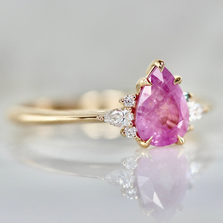 Strawberry Milkshake Pink Pear Cut Opalescent Sapphire Ring