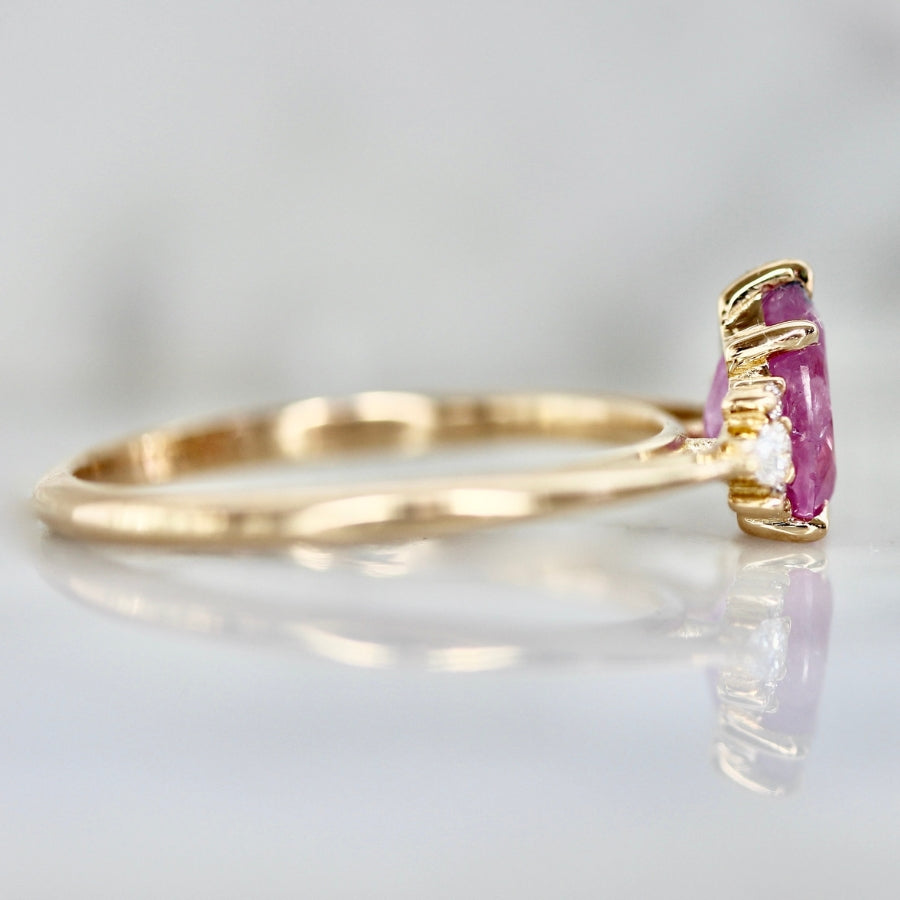 Strawberry Milkshake Pink Pear Cut Opalescent Sapphire Ring