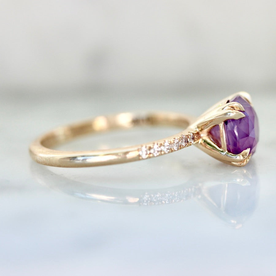 Sugar Bomb Pink Round Brilliant Cut Opalescent Sapphire Ring