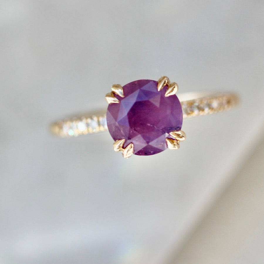 Sugar Bomb Pink Round Brilliant Cut Opalescent Sapphire Ring