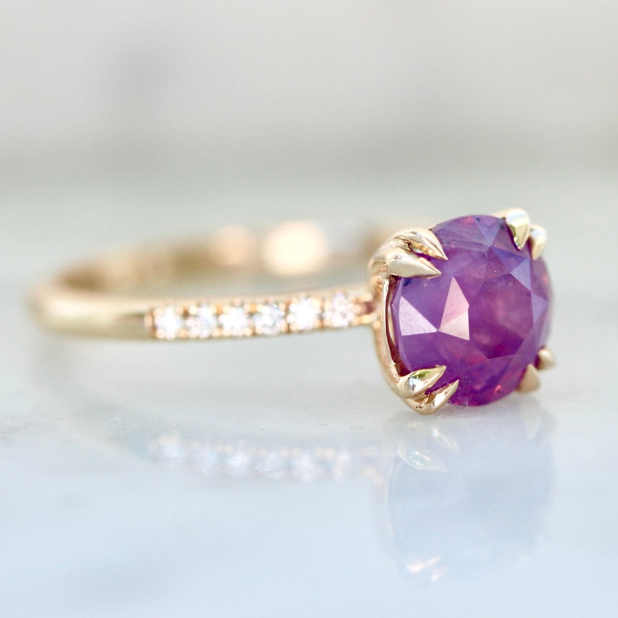 Sugar Bomb Pink Round Brilliant Cut Opalescent Sapphire Ring