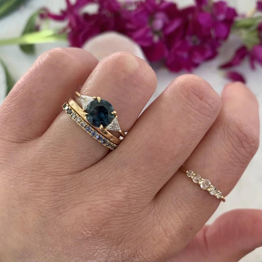 Summer Sunsets Blue Ombre Half Eternity Montana Sapphire and Diamond Band