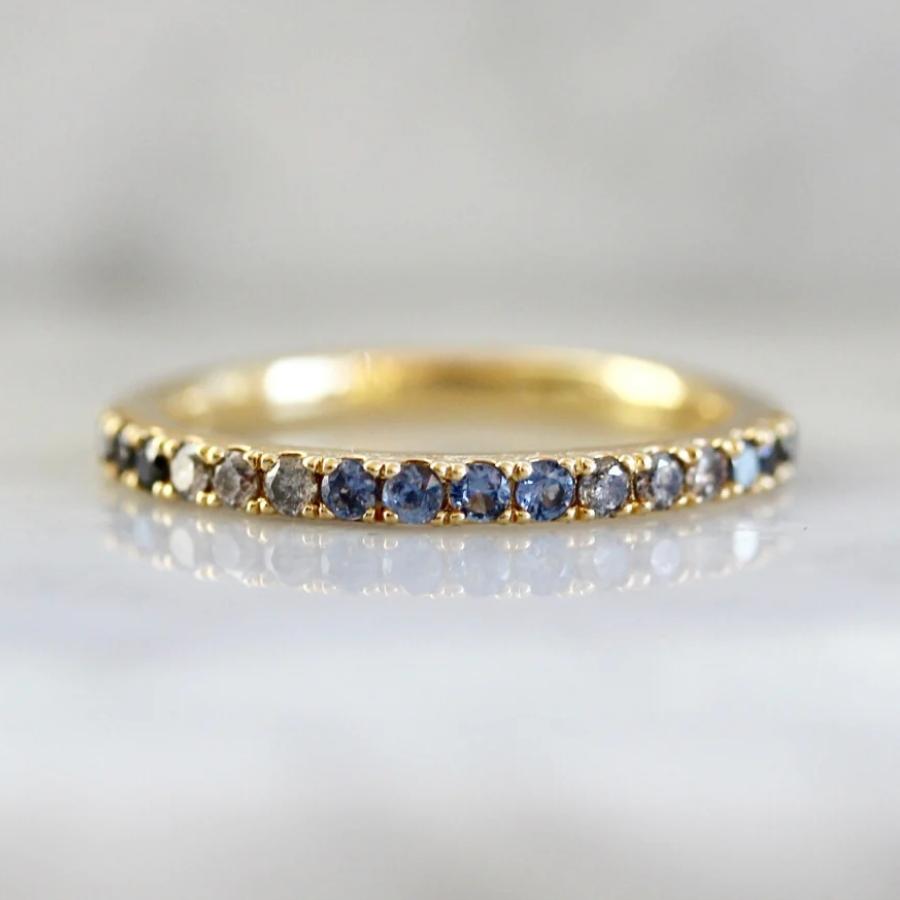 
            Summer Sunsets Blue Ombre Half Eternity Montana Sapphire and Diamond Band