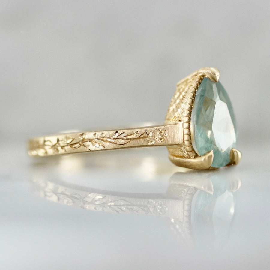Sweet Mint Green Pear Cut Sapphire Ring
