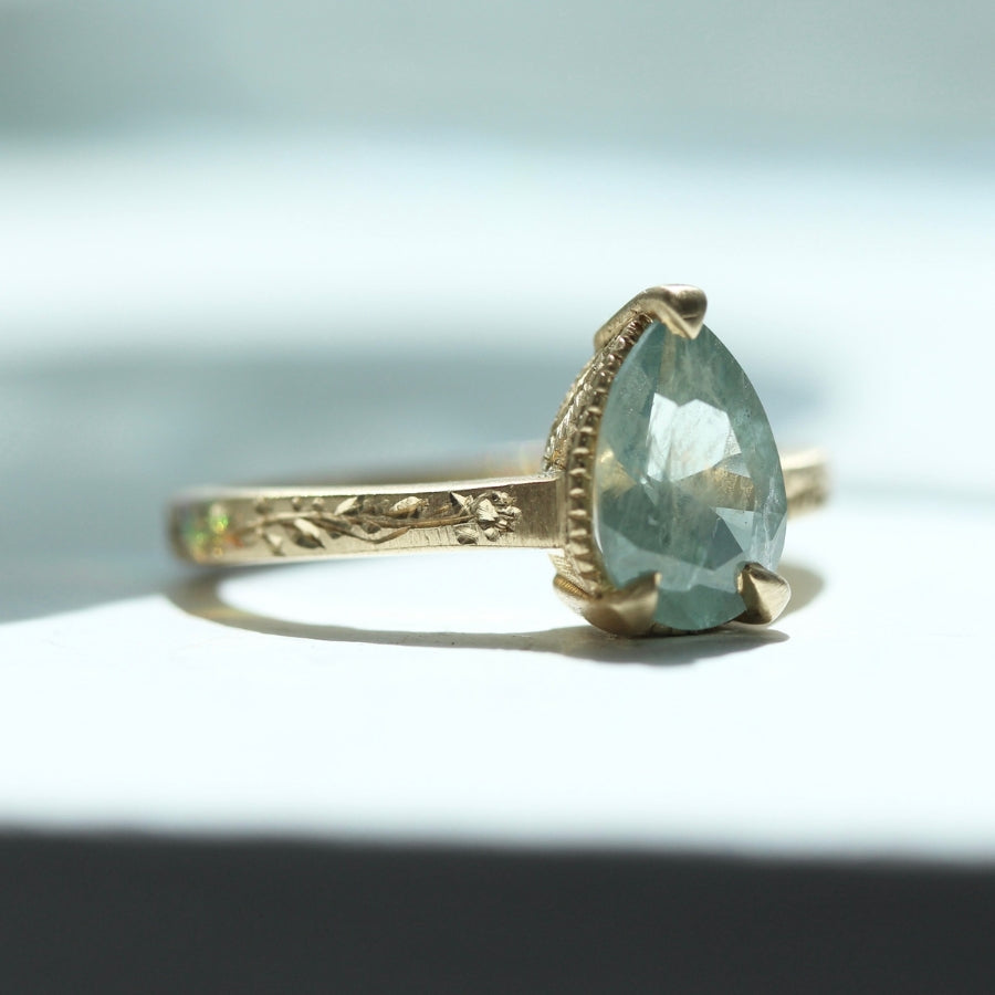 Sweet Mint Green Pear Cut Sapphire Ring