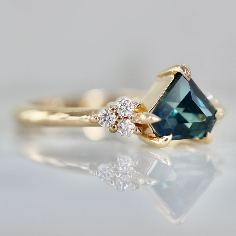 Thalassa Dark Teal Shield Cut Sapphire Ring