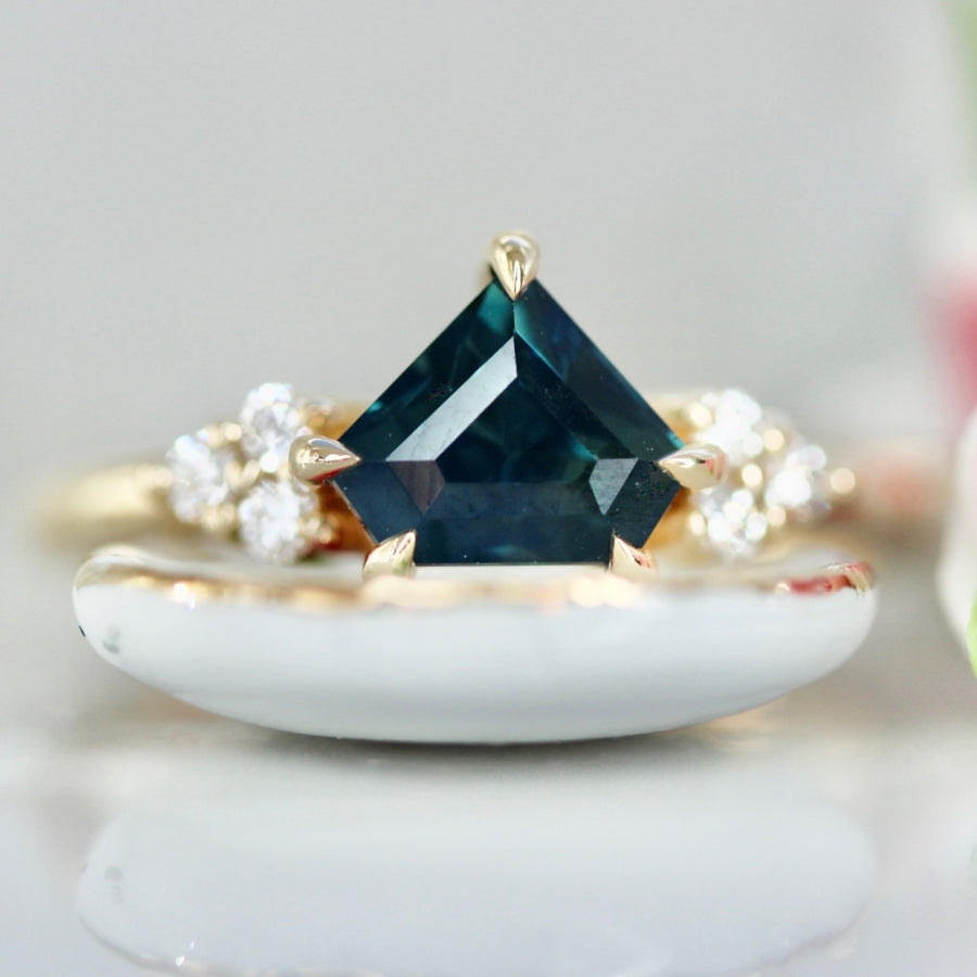 Thalassa Dark Teal Shield Cut Sapphire Ring