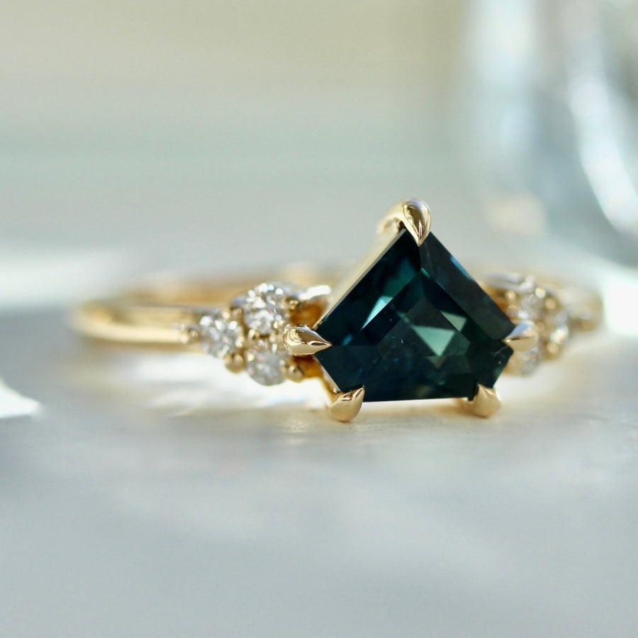 Thalassa Dark Teal Shield Cut Sapphire Ring