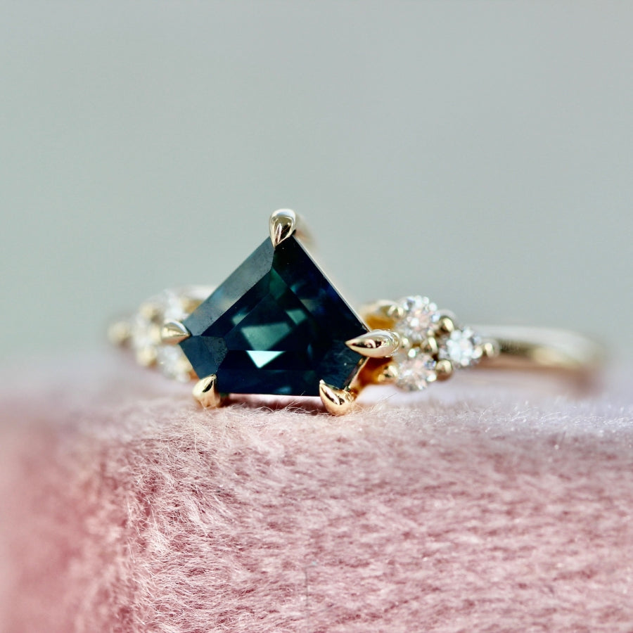 Thalassa Dark Teal Shield Cut Sapphire Ring