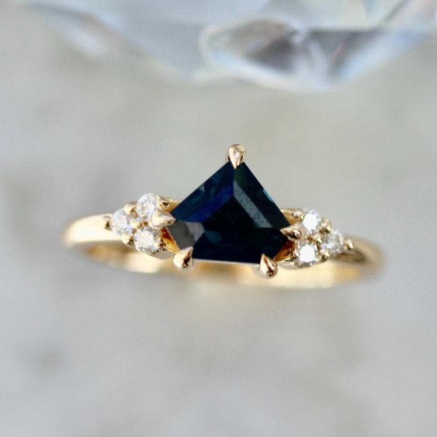 Thalassa Dark Teal Shield Cut Sapphire Ring