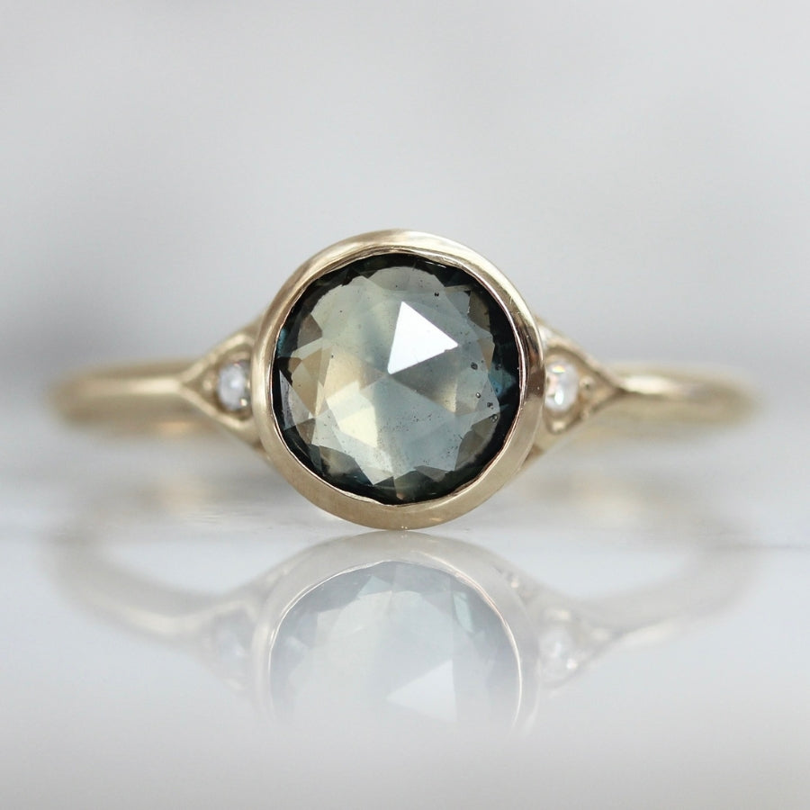 Thalia Teal-Yellow Round Rose Cut Parti Sapphire Ring