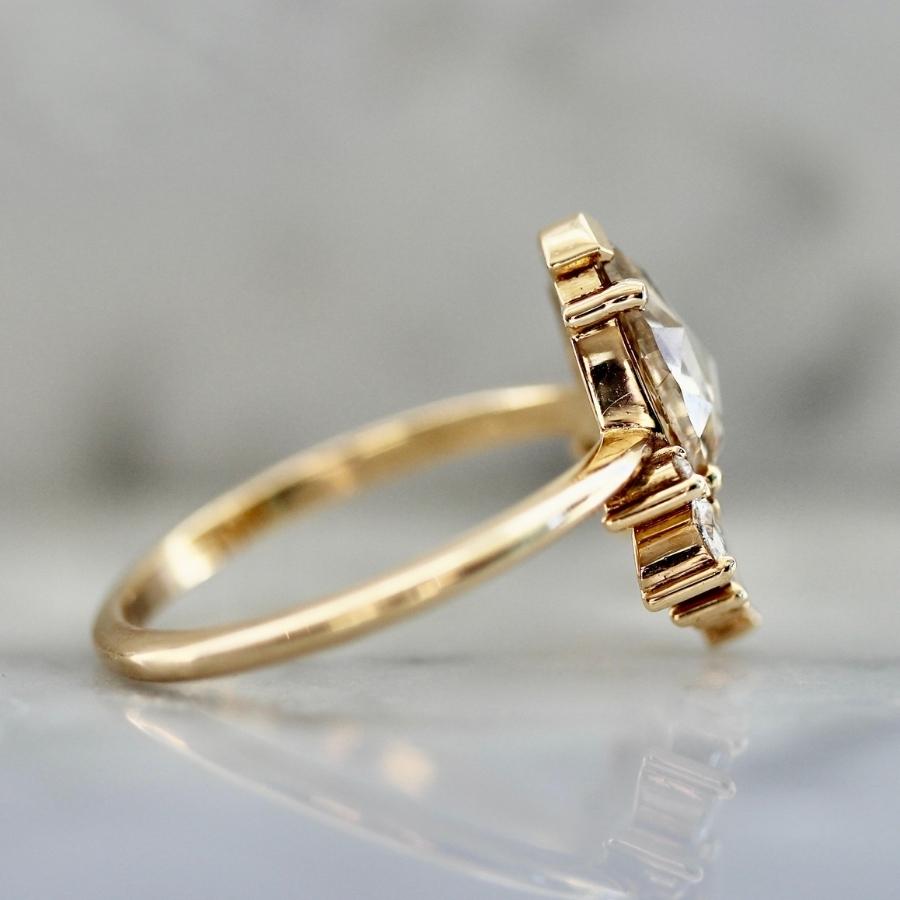 Tiramisu Champagne Pear Rose Cut Diamond Ring