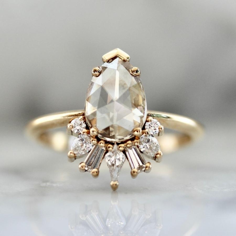 Tiramisu Champagne Pear Rose Cut Diamond Ring