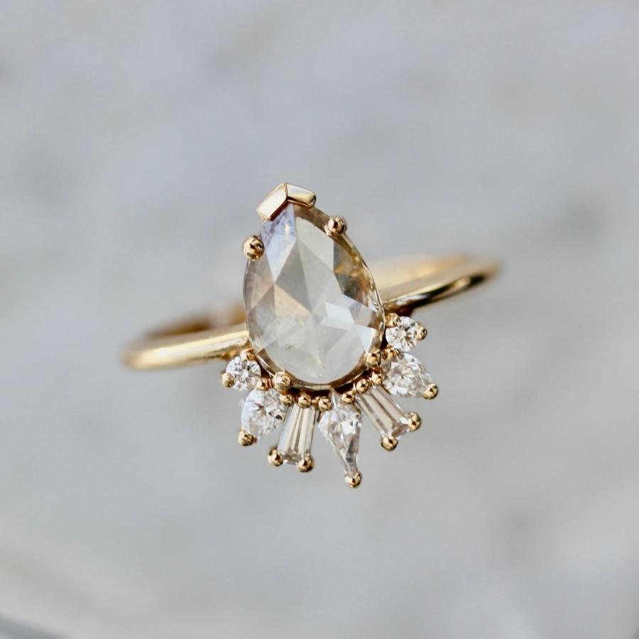 Tiramisu Champagne Pear Rose Cut Diamond Ring