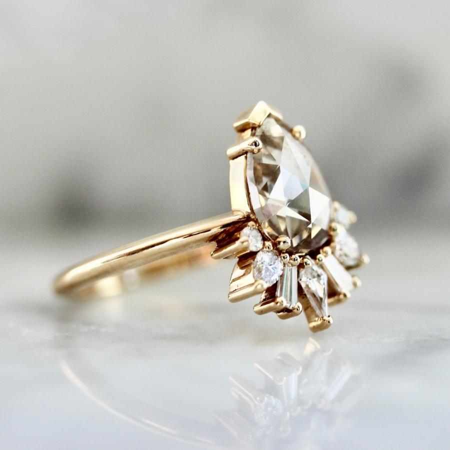 Tiramisu Champagne Pear Rose Cut Diamond Ring