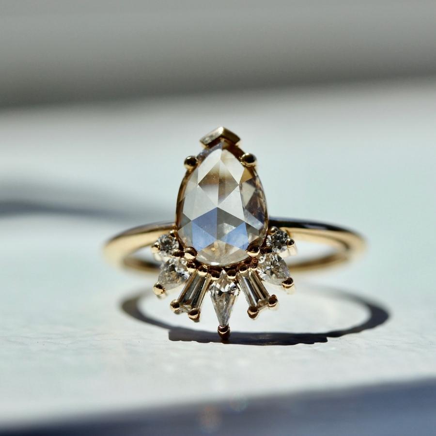 Tiramisu Champagne Pear Rose Cut Diamond Ring