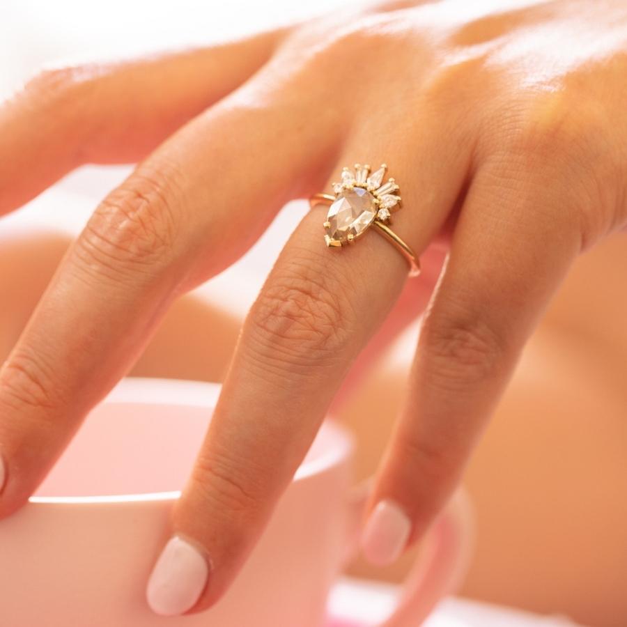 Tiramisu Champagne Pear Rose Cut Diamond Ring