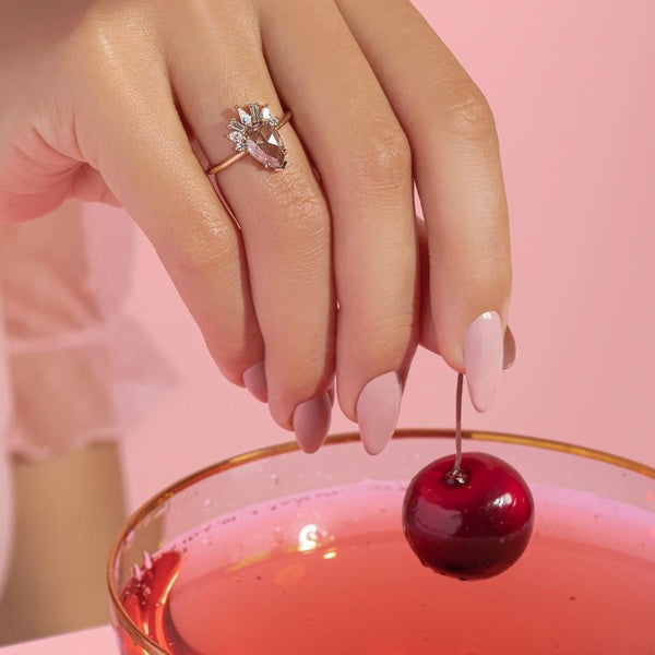 Tiramisu Champagne Pear Rose Cut Diamond Ring