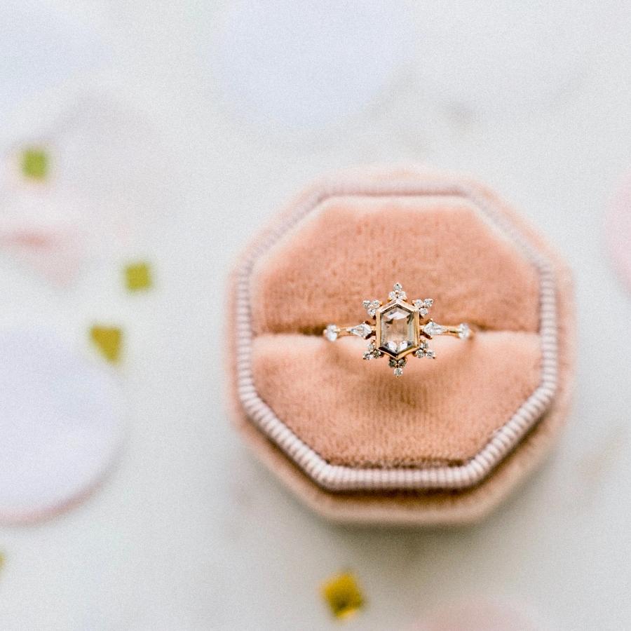 Lumi Salt and Pepper Hexagon Rose Cut Diamond Ring