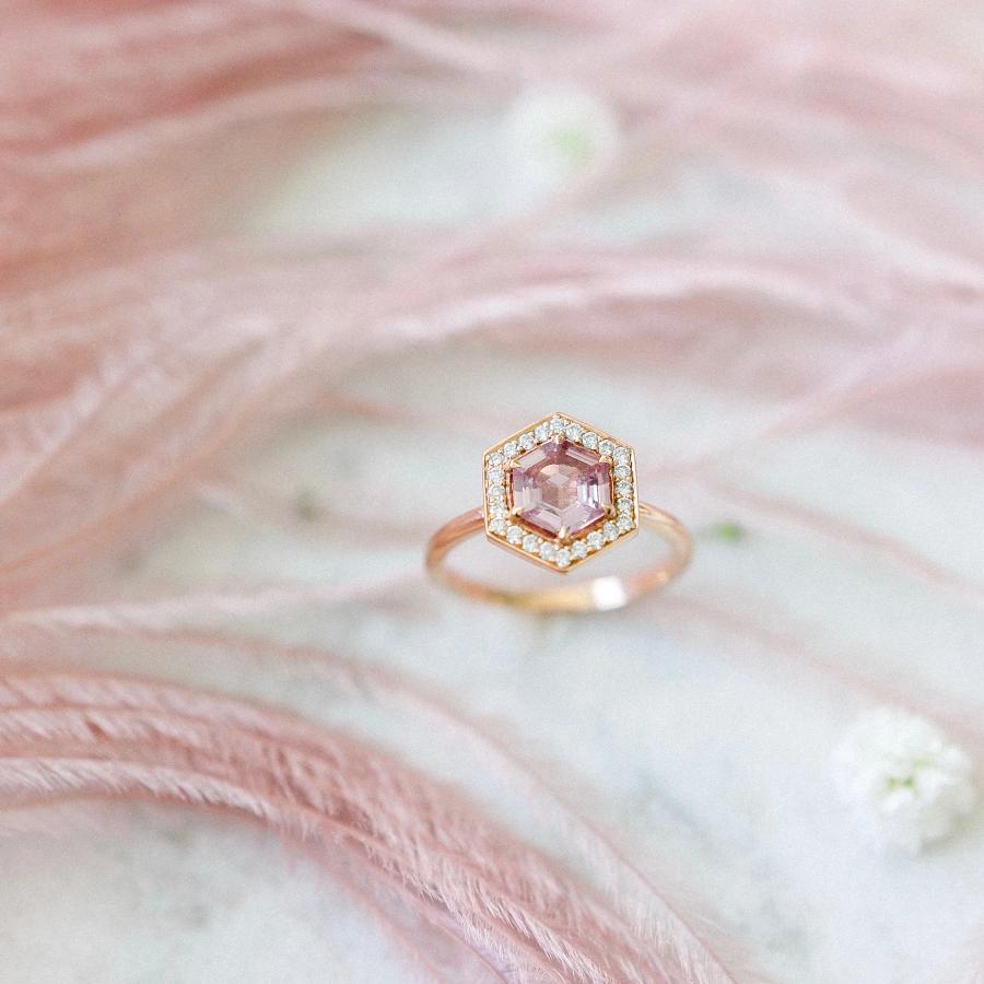 Clover Hexagon Cut Pink Sapphire Ring